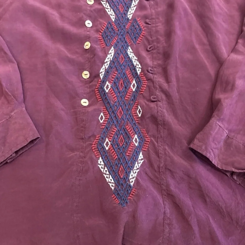 Johnny Was Silk Floral Shirt w/ button dart embellished back - size L Fabulous - Picture 12 of 13